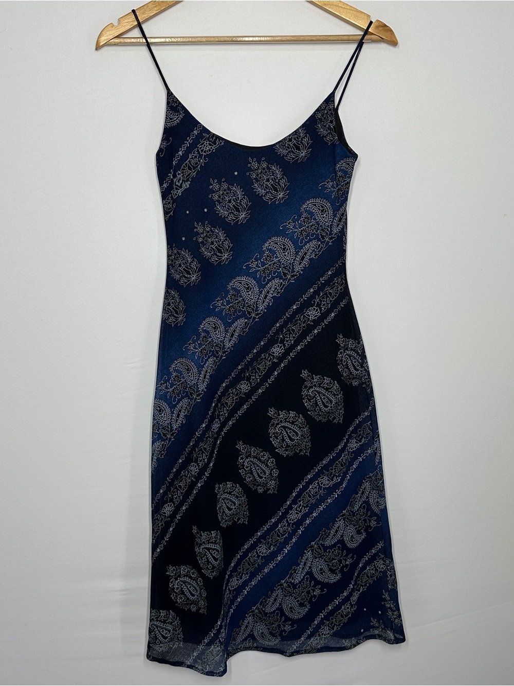 L’Patricia paisley mini dress habotai v-neckline spaghetti straps small Slip USA